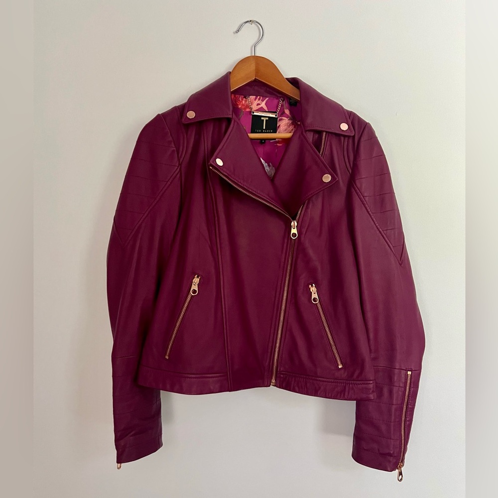 Ted Baker fitted Moto Jacket. Purple/Magenta. Size 8 (Ted size 3)